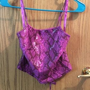 Lace-up crop top, pink snakeskin print